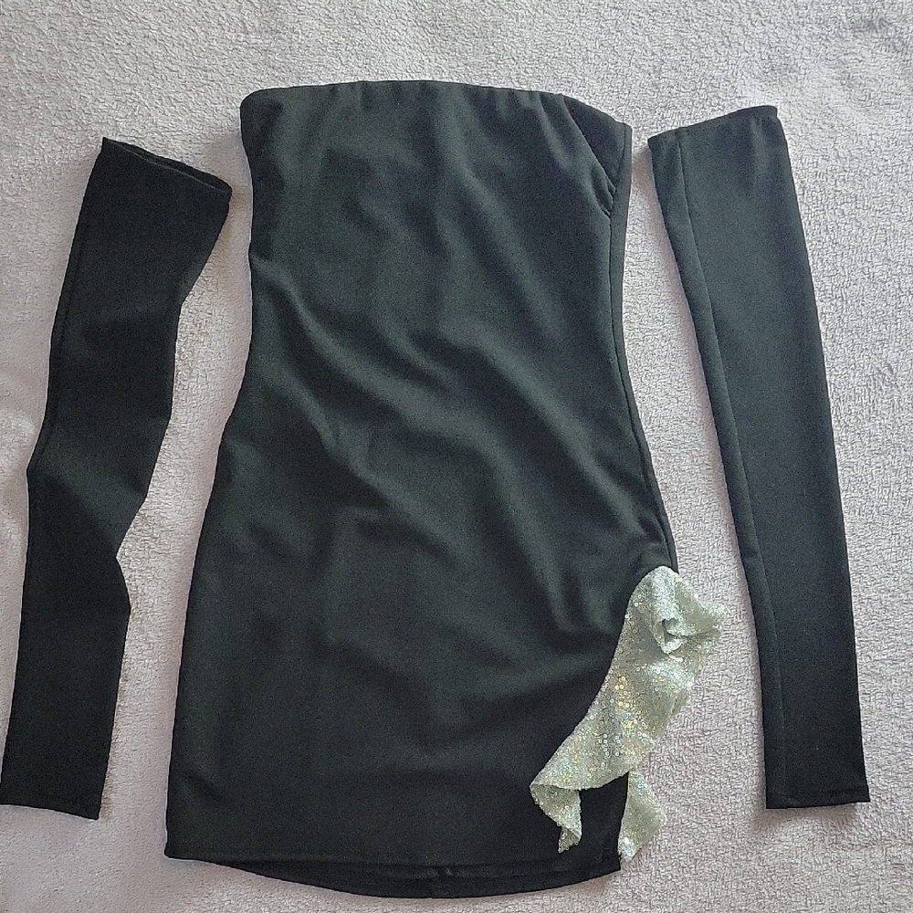 Lucy in the Sky Black Strapless Dress with Silver Detail